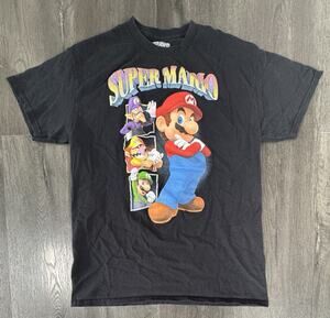 Super Mario Vintage Men's Black Short Sleeve Graphic Game Shirt Size Medium